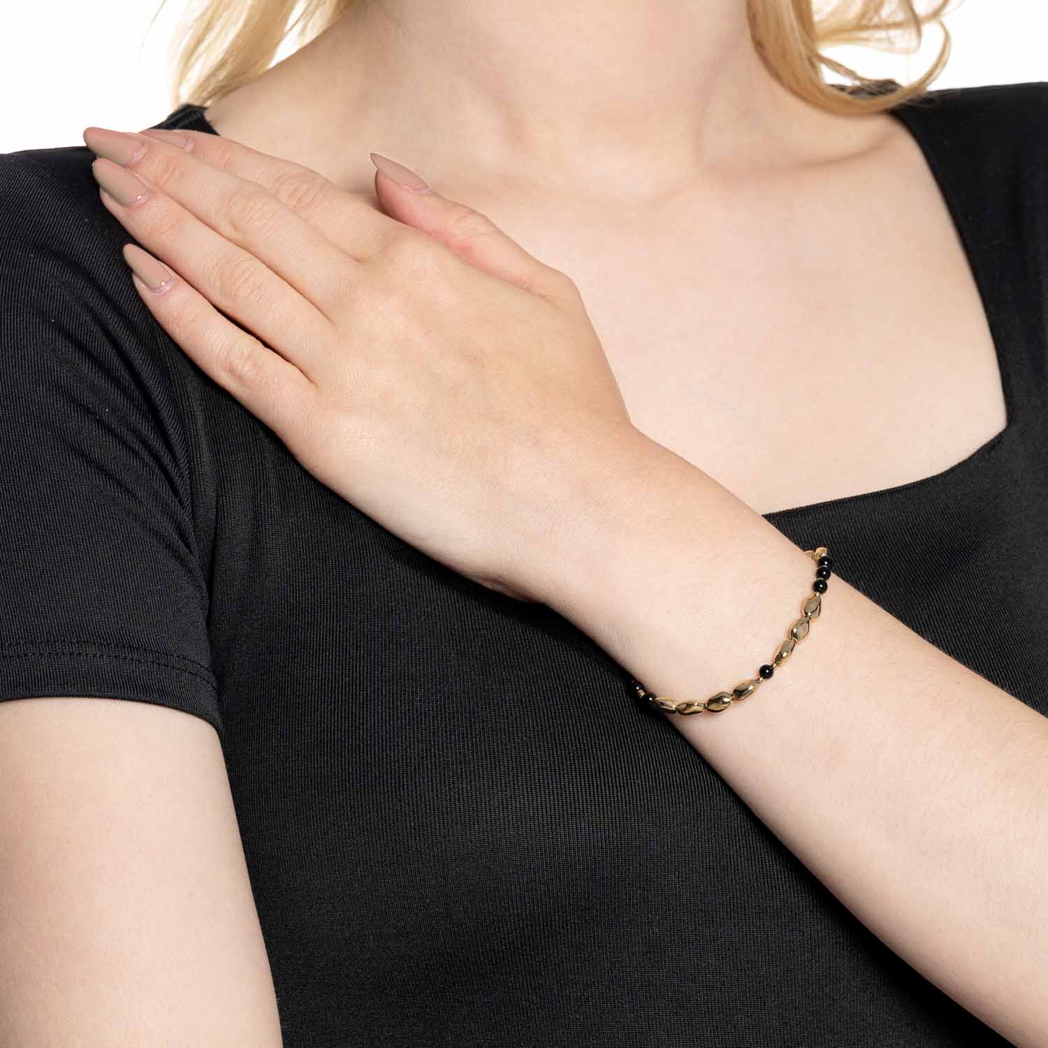 leonardo-clip-mix-dorina-bracelet-dor-perles-noires image 2